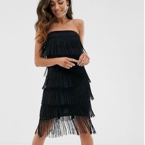ASOS Black Strapless Fringe Cocktail Dress